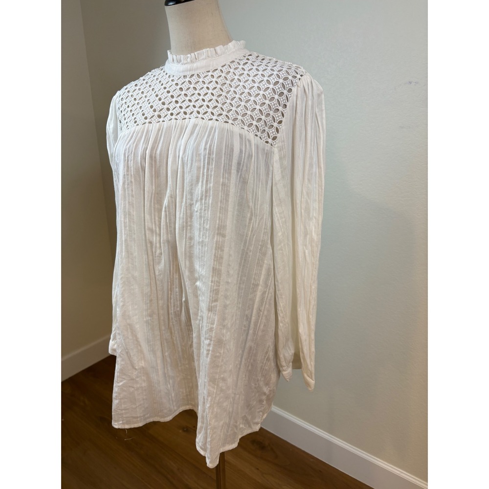 Gap Blouse Womens XL Tall White Eyelet Lace Ruffle Boho Top Peasant Victorian - Picture 4 of 7